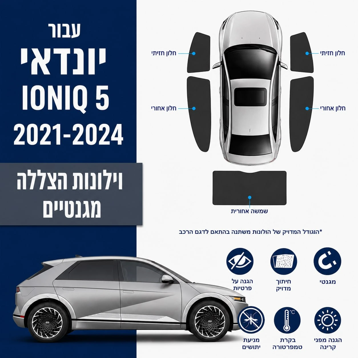 כיסויי שמש מגנטיים מותקנים לHyundai Ioniq 5
