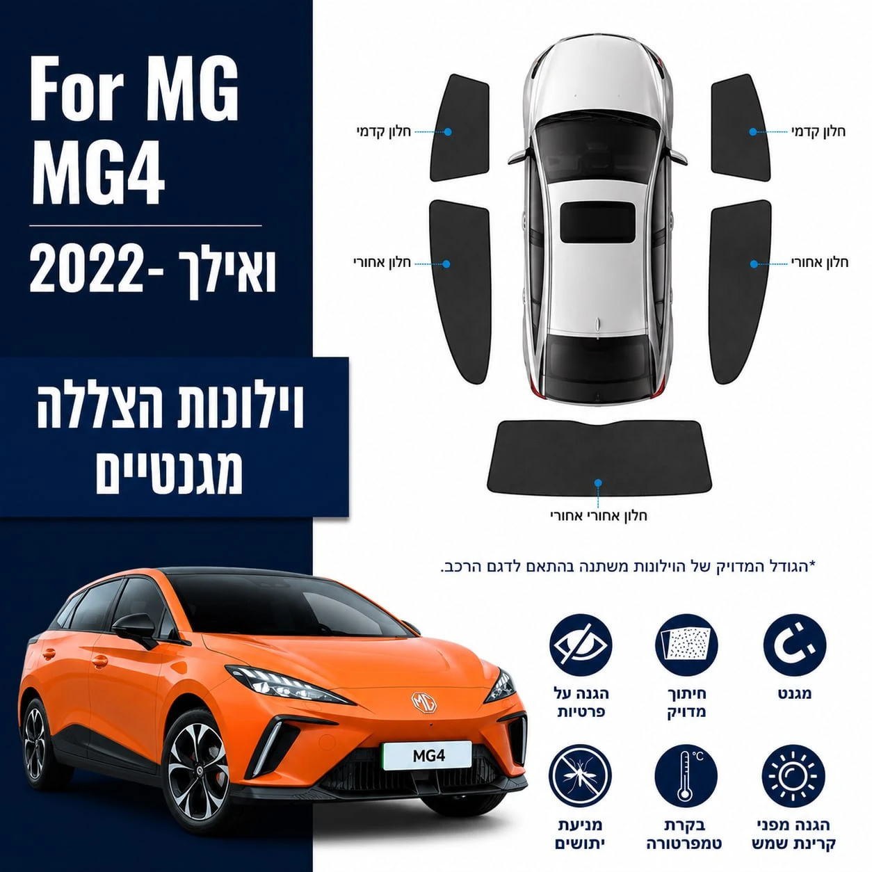 כיסויי שמש מגנטיים מותקנים לMG MG4